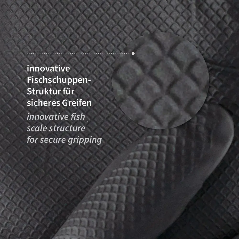 Hygostar Power Grip Light Nitrilhandschuhe schwarz puderfrei mit vollflächiger Fischschuppen-Struktur für sicheren Griff in Gastronomie, Lebensmittelindustrie sowie leichten Montagearbeiten, VE 1000 Stück