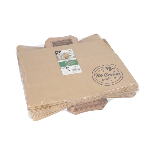 PAPSTAR Tragetaschen, Papier 27 cm x 32 cm x 17 cm braun "Icelove" mit Tragegriff, 8 x 50 Stück