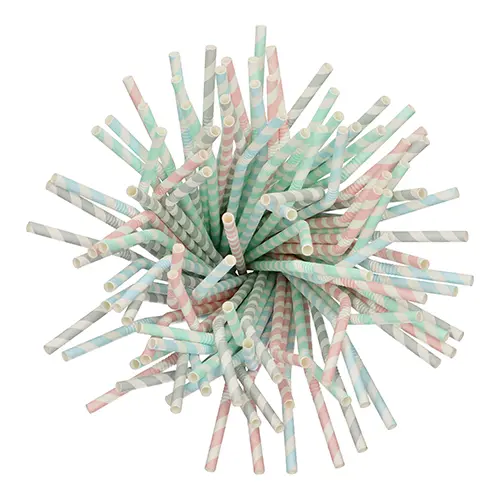PAPSTAR Trinkhalme, Papier Ø 6 mm, 22 cm farbig sortiert „Stripes“ flexibel, FSC-zertifizierte, nachhaltige Papier-Trinkhalme für Cocktails und Erfrischungsgetränke