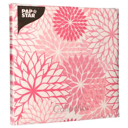 PAPSTAR Servietten rose "Floralies" 3-lagig 1/4-Falz 40x40 cm mit rosa Blumenmuster, FSC-zertifiziert, umweltfreundliche Tissue-Servietten, Artikel 88594