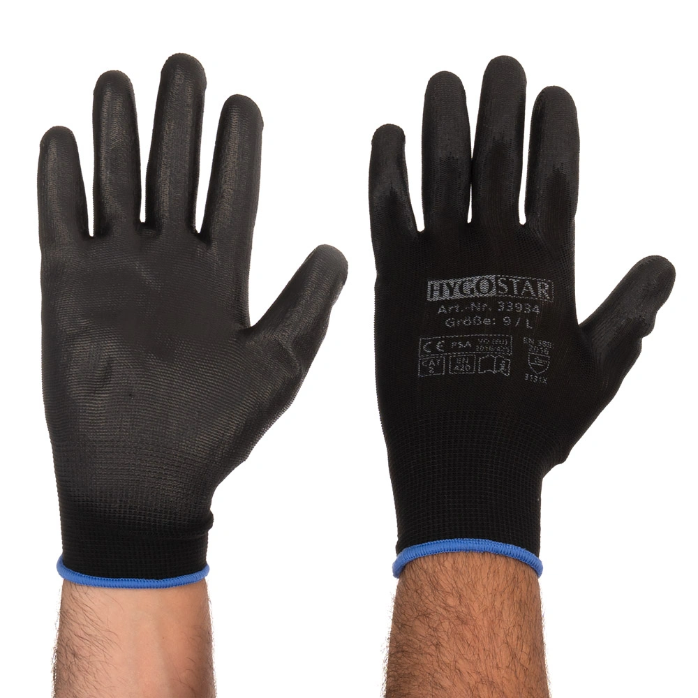Hygostar Black Ace Arbeitshandschuhe mit Polyurethan-Beschichtung schwarz, VE 120 Paar