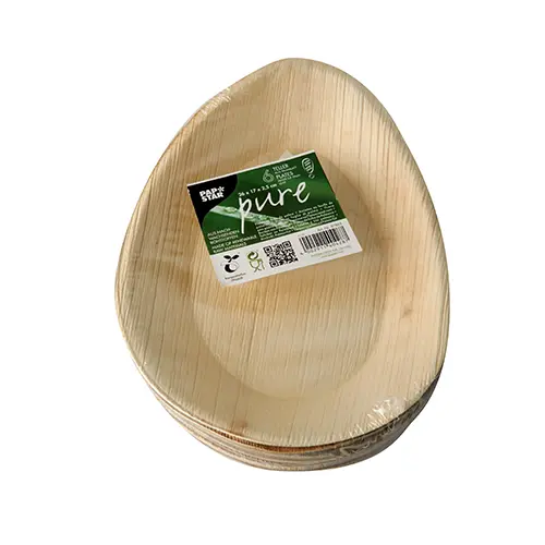 PAPSTAR Teller Palmblatt "pure" oval 26 x 17 x 2,5 cm, 20 x 6 Stück, stabiles biologisch abbaubares Einmalgeschirr aus Palmblatt, wasserdicht und hitzebeständig