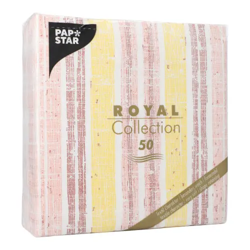 PAPSTAR Servietten "ROYAL Collection" 1/4-Falz 40 x 40 cm gelb "Stripes" aus der Premium-Serie in Stoffoptik, weich, formstabil, FSC-zertifiziert, Art.-Nr. 37033