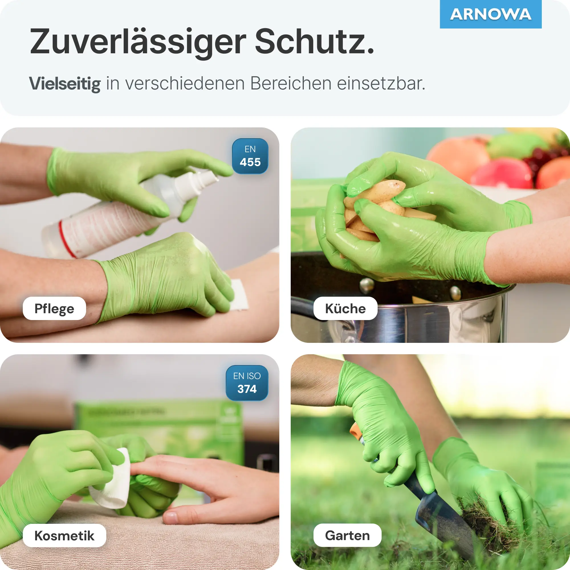 ARNOMED RAINBOW NITRIL LIME GREEN Nitrilhandschuhe grün puderfrei von ARNOMED, vielseitig einsetzbar in Pflege, Küche, Kosmetik und Garten, EN 455 und EN ISO 374 zertifiziert
