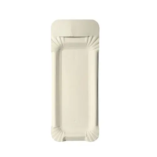 PAPSTAR ABC Pak Teller, Pappe eckig 8 x 21 cm weiß mit Anfasser für heiße Würste aus 100 % Frischfaserkarton, Artikelnummer 95383