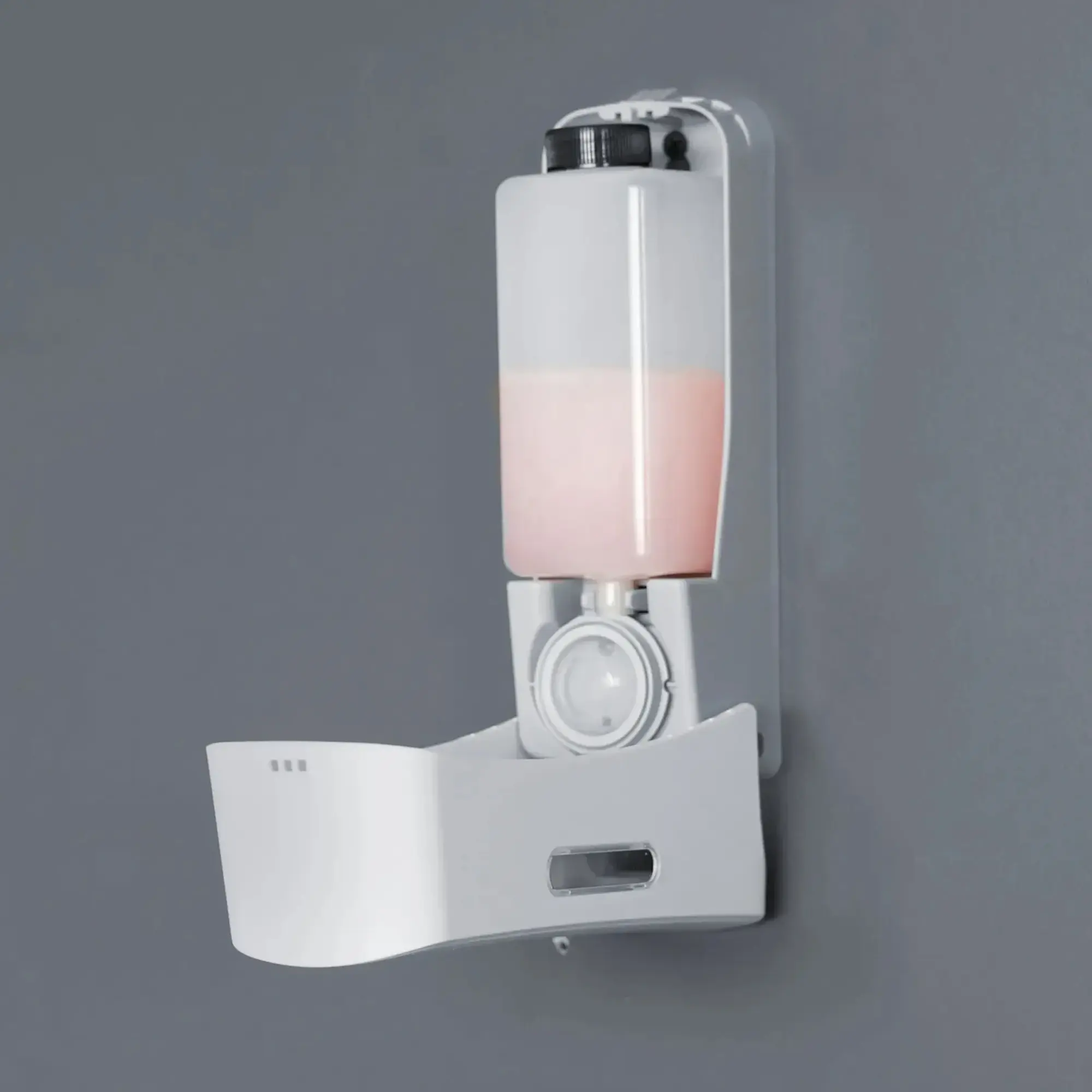 SEMYtop Dusch- u. Badspender 350 ml Kunststoff, wandmontierter nachfüllbarer Spender für Duschgel und Flüssigseife aus der Black & White Hygienespender-Linie