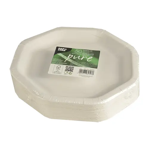 PAPSTAR Teller, Pappe "pure" 8-eckig 23,5 cm x 23,5 cm weiß, FSC-zertifizierte, lebensmittelechte Partyteller aus 100 % Frischfaserkarton, klimaneutral, Art.-Nr. 85703