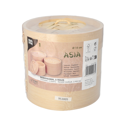 PAPSTAR Dampfgarer Bambus "ASIA" Ø 15 cm, 13,5 cm 3-teilig, 16 x 1 Stück