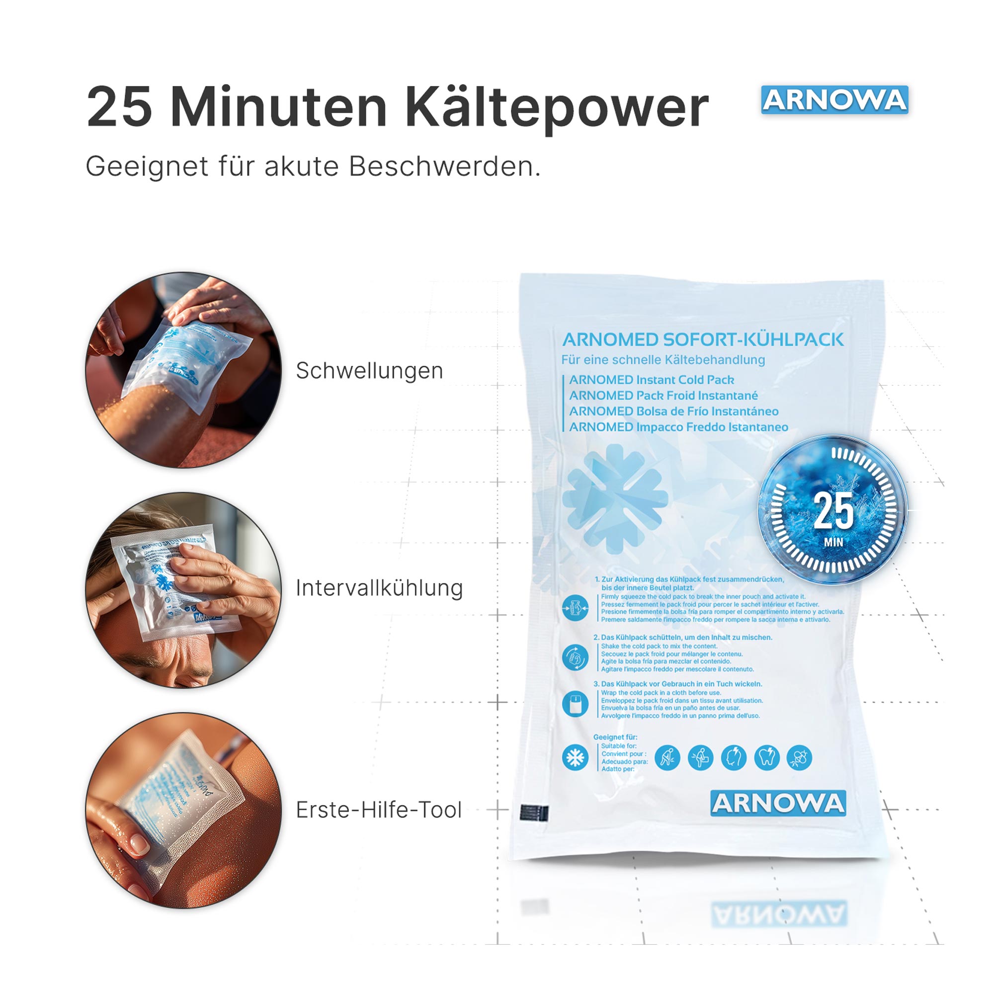 ARNOMED Sofort-Kühlpack zur Kältebehandlung, Einweg, 5 Stück