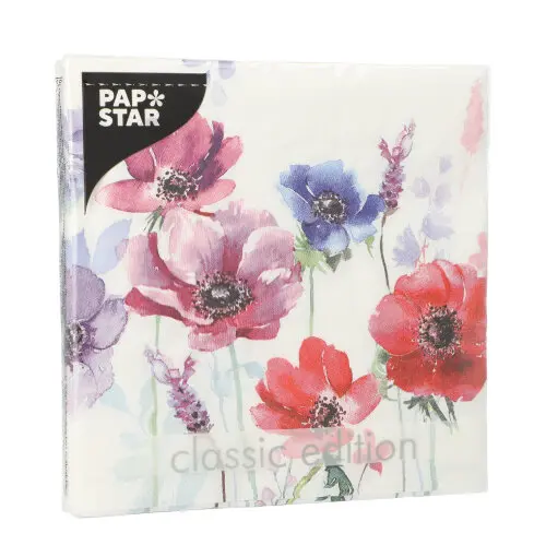 PAPSTAR Servietten, 3-lagig 1/4-Falz 33 x 33 cm "Melody" mit buntem Blumenmotiv, umweltfreundliche Tissue-Servietten FSC-zertifiziert