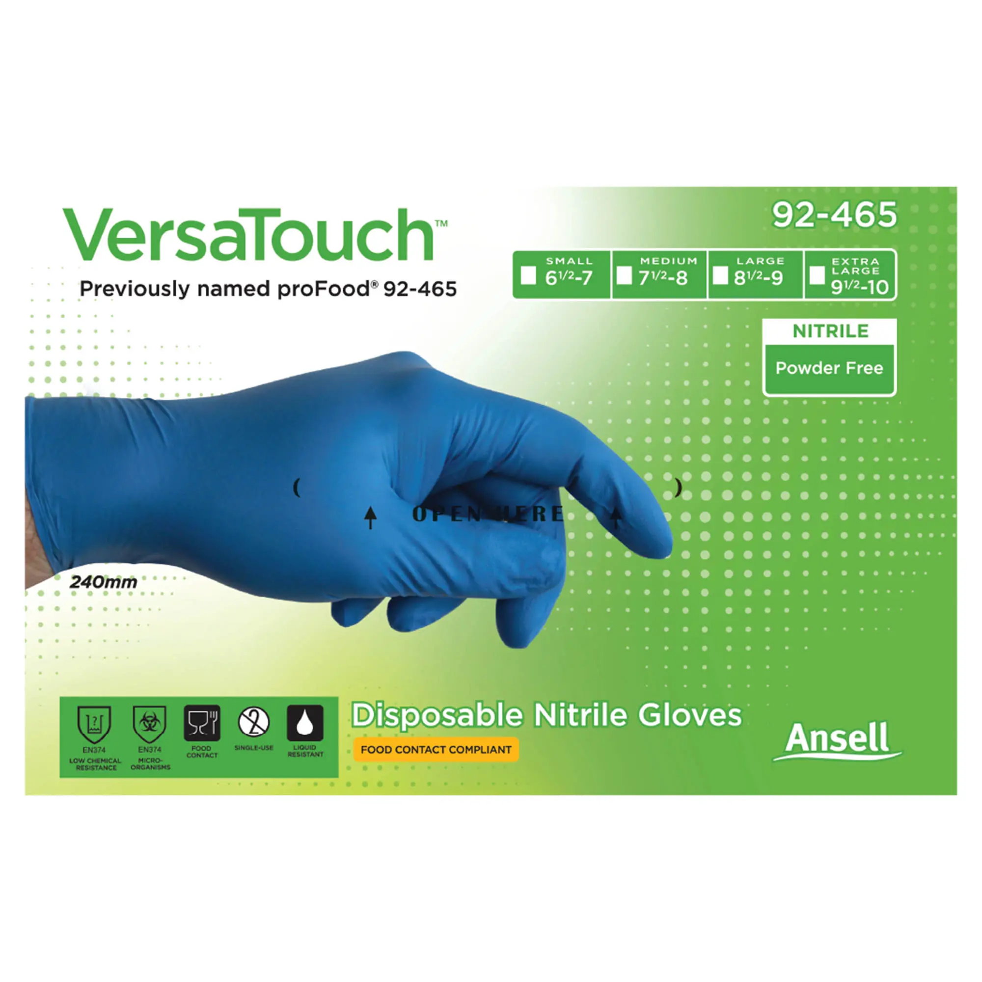 Ansell VersaTouch 92-465 Nitrilhandschuhe blau puderfrei aus Nitril, lebensmitteltaugliche Einweghandschuhe, VE 1000 Stück, Art.-Nr. 92-465