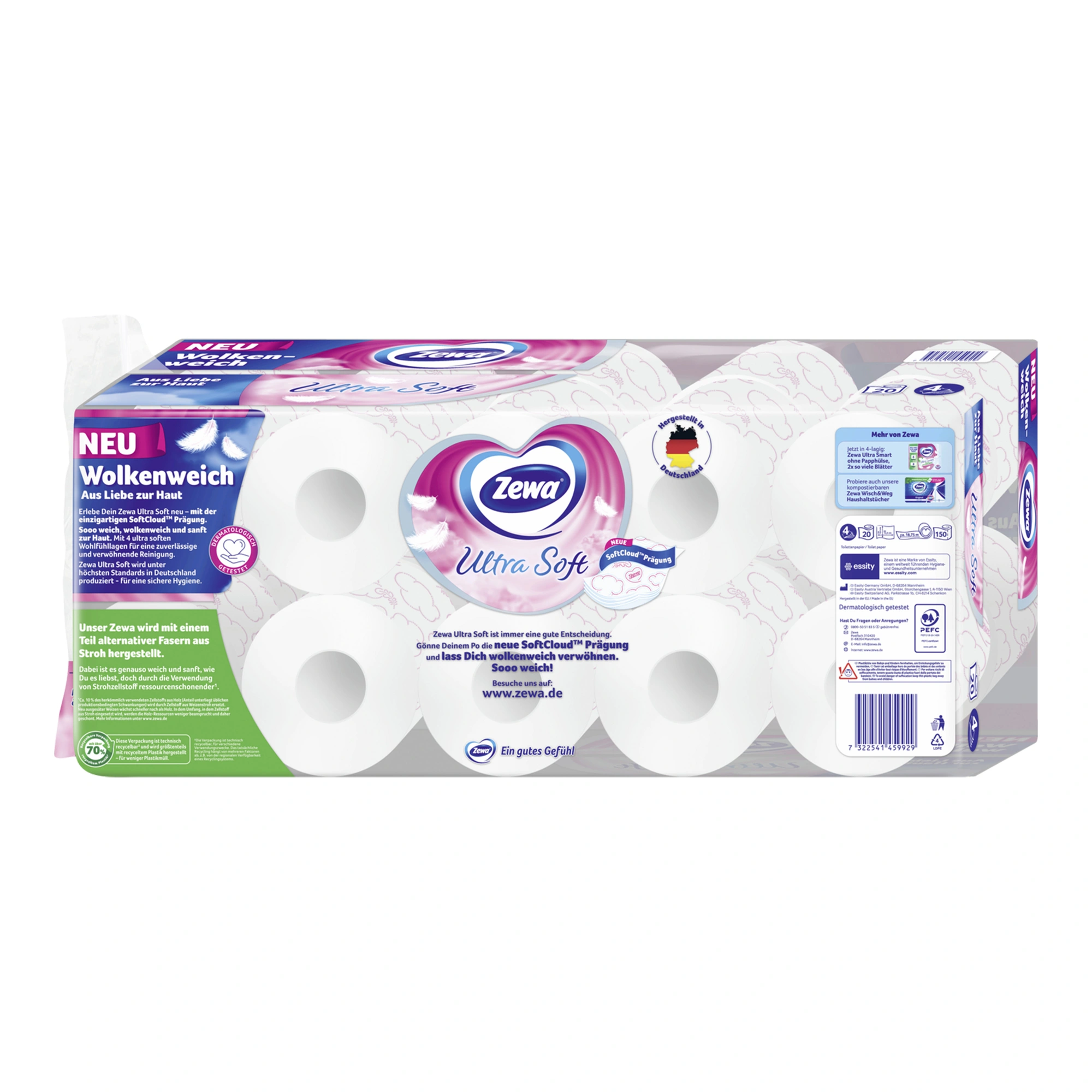 Zewa Ultra Soft Toilettenpapier mit Strohanteil 4-lagig, weiß