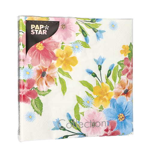 PAPSTAR Servietten, 3-lagig 1/4-Falz 33 cm x 33 cm "Beginning of Spring", 15 x 20 Stück