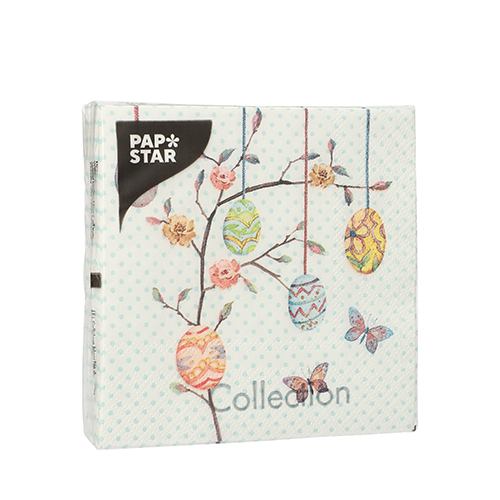 PAPSTAR Servietten, 3-lagig 1/4-Falz 25 cm x 25 cm "Easter Branch", 14 x 20 Stück