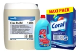 Waschmittel-Set Clax Build Kanister, Sento Multi Flüssigwaschmittel und Coral Maxi Pack für professionelle Wäschepflege, Artikelnummer 1284