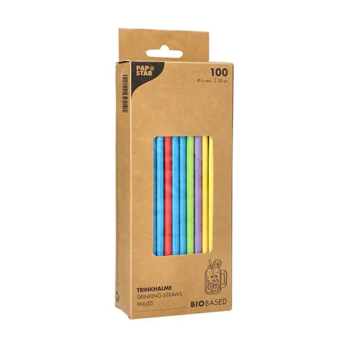 PAPSTAR Trinkhalme, Papier Ø 6 mm, 20 cm farbig sortiert in Kartonverpackung, bunte FSC-zertifizierte Papierstrohhalme für Cocktails und Erfrischungsgetränke