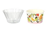 Eisbecher Set, bestehend aus transparentem Kunststoffbecher und bunter Papierschale mit Früchtemotiv, ideal für Eis und Desserts, Artikelnummer 12345