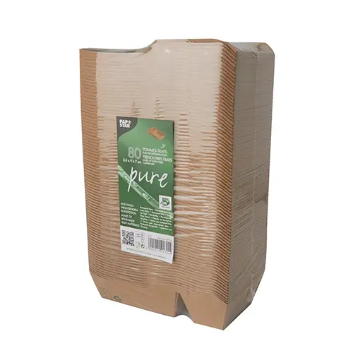 PAPSTAR Pommes-Frites-Trays Pappe pure 2-geteilt klein, braune FSC-zertifizierte Pommes-Schalen mit Dip-Fach, Bio-Beschichtung, umweltfreundlich, Artikel 87254