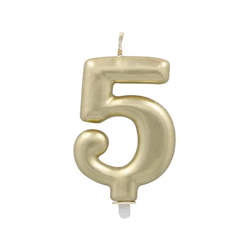 PAPSTAR Zahlenkerze mit Halter 7 cm gold "5", 7 cm hoch, ideal für Torten, Geburtstage und Jubiläen, Artikel 37162