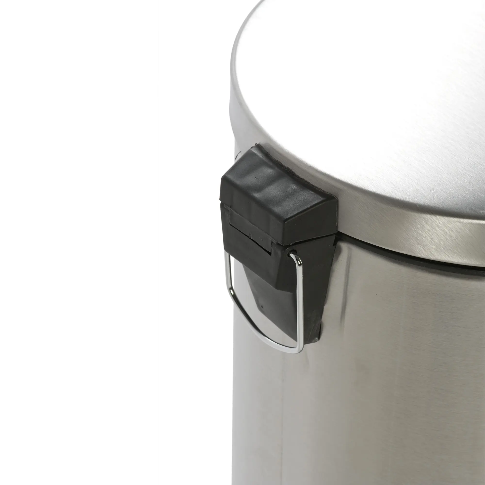 V-Part Tretabfalleimer 30 Liter aus Edelstahl, Detailansicht mit schwarzem Tragegriff und herausnehmbarem Inneneimer