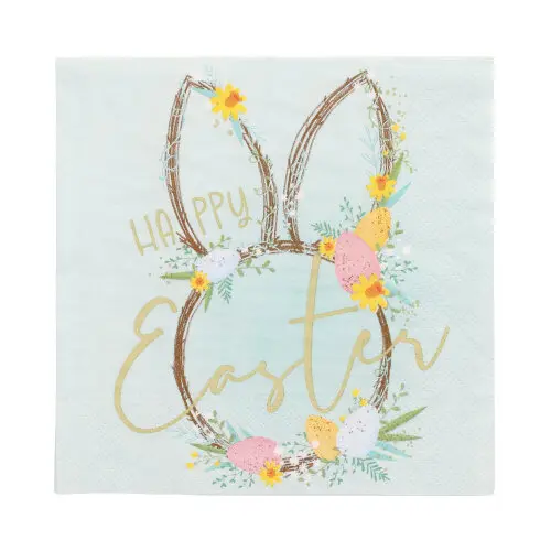 PAPSTAR Servietten, 3-lagig 1/4-Falz 33 x 33 cm "Easter Accents" mit Happy-Easter-Aufdruck, Hasenohren und bunten Ostereiern, umweltfreundliche Tissue-Servietten, FSC- und Nordic-Swan-zertifiziert