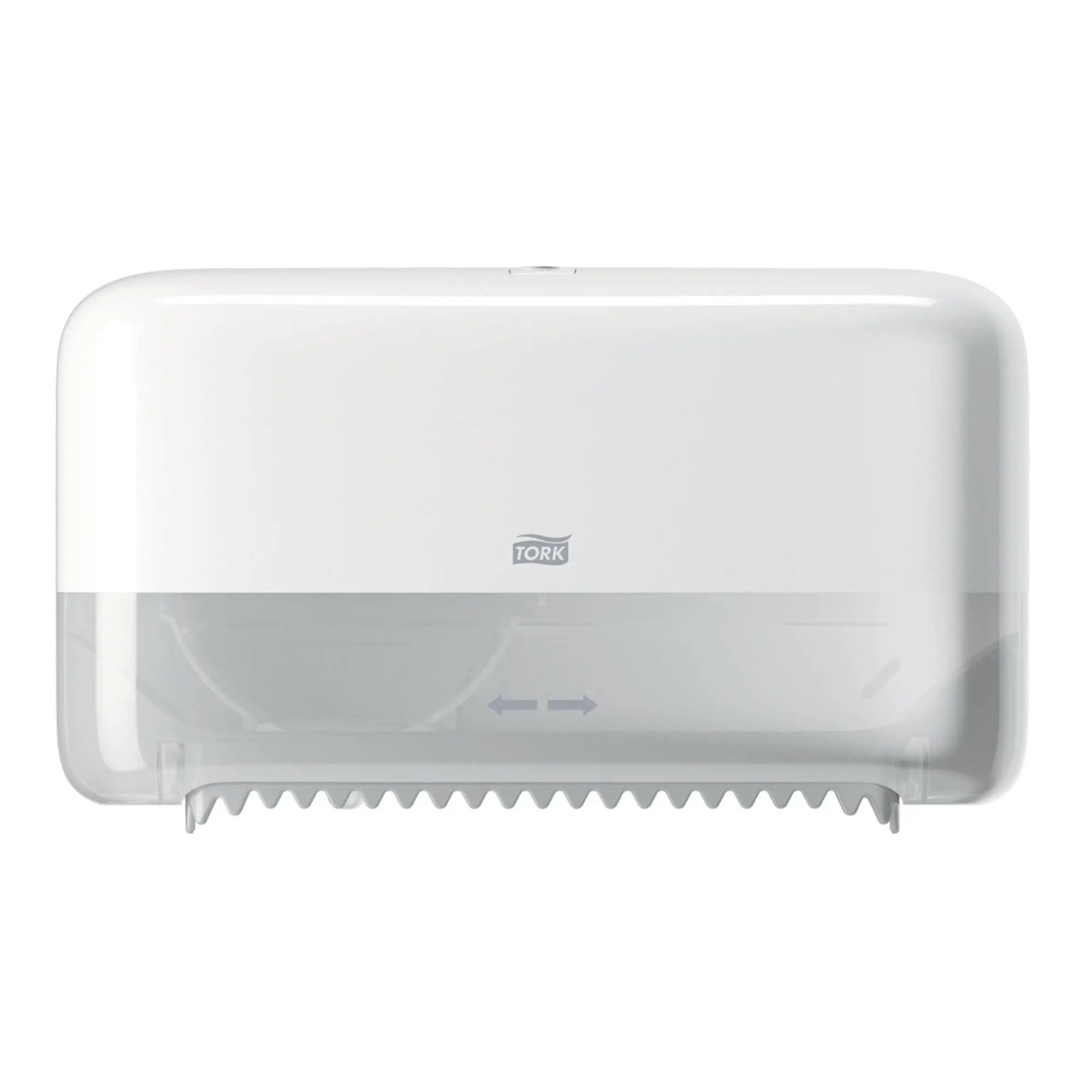 Tork Elevation Doppelrollenspender für hülsenloses Midi Toilettenpapier T7 aus robustem Kunststoff, abschließbar mit Sichtfenster, passend zu Tork 558040 558048