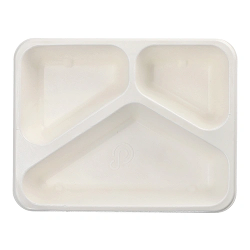 PAPSTAR Siegelschalen Zuckerrohr 3-geteilt 1000 ml 4,9 cm x 22,7 cm x 17,8 cm weiß, 6 x 50 Stück