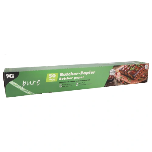 PAPSTAR Butcher Papier Kraftpapier "pure" 50 m x 60 cm in Faltschachtel, 6 x 1 Rolle