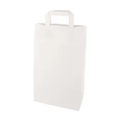 PAPSTAR Tragetaschen, Papier 36 cm x 22 cm x 10 cm weiß mit Tragegriff aus Kraftpapier, stabile Food-to-go Papiertüte, Artikel 86446
