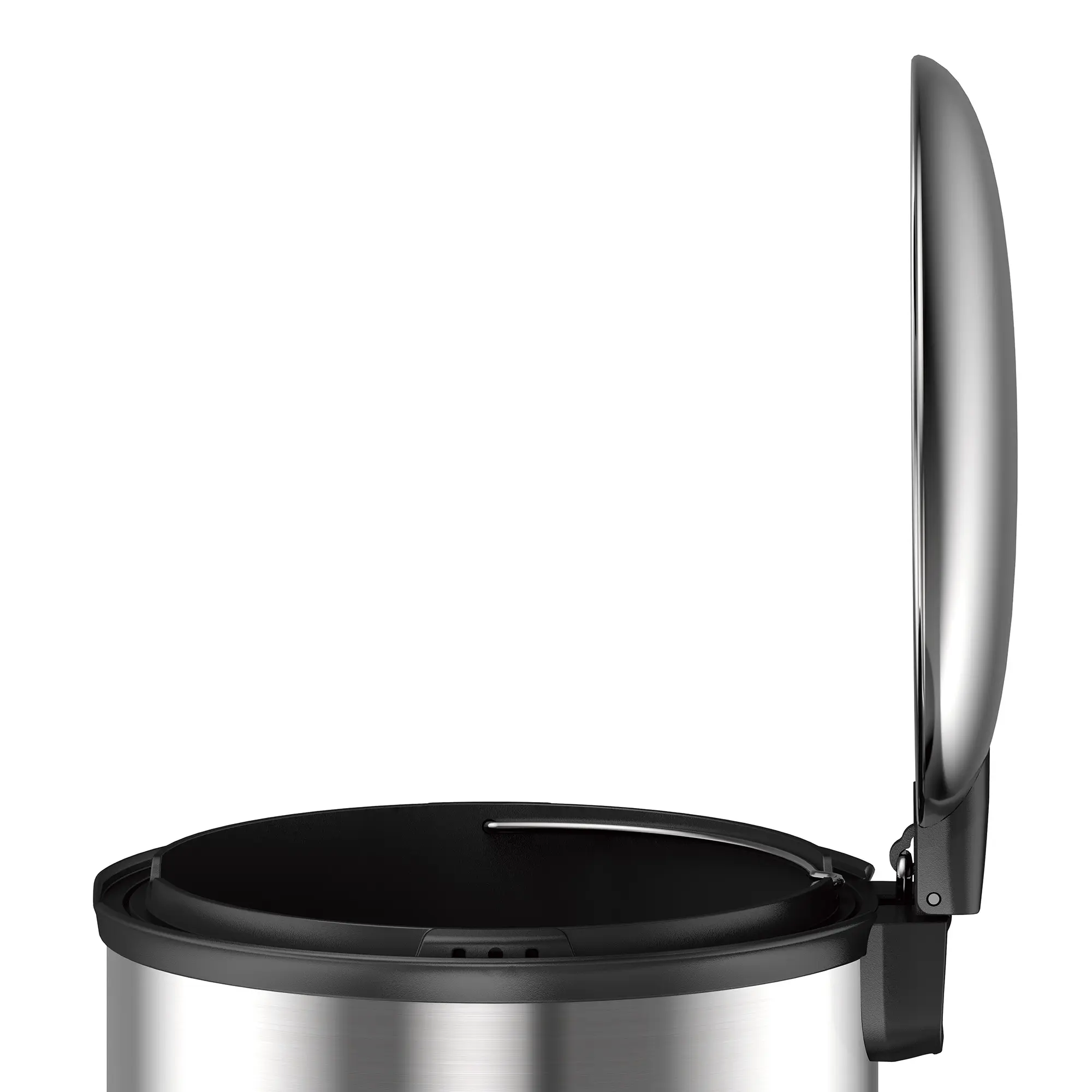 EKO Ellipse Tretmülleimer 30 Liter aus mattem Edelstahl mit geöffnetem Soft-Close-Deckel, herausnehmbarem Inneneimer und Anti-Fingerabdruckbeschichtung, Art.-Nr. 611672