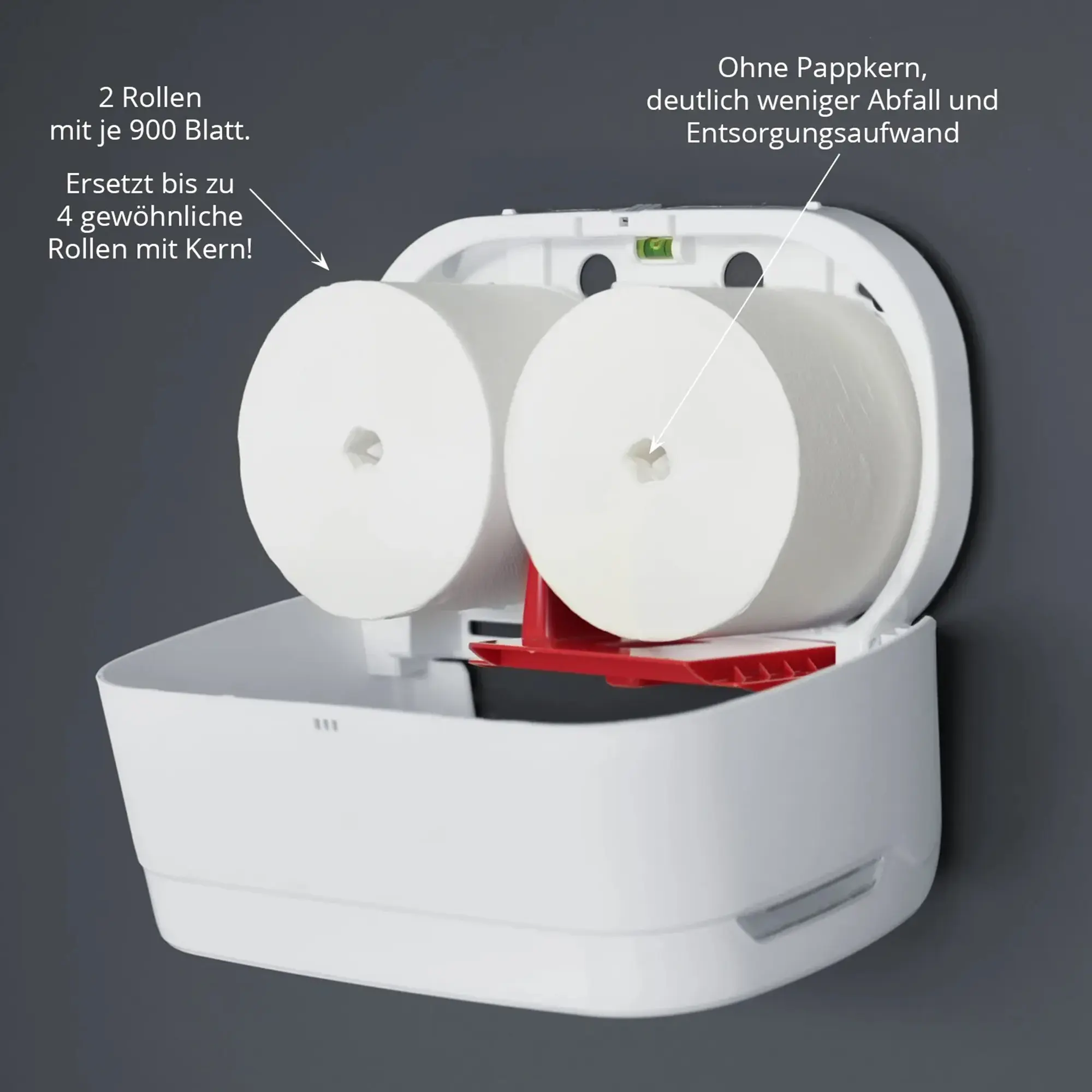 SEMYtop Toilettenpapierspender für 2 Rollen kernlos, weißer Wandspender aus Kunststoff mit zwei kernlosen Jumbo-Rollen, ideal für stark genutzte Sanitärbereiche in Gewerbe und Gastronomie