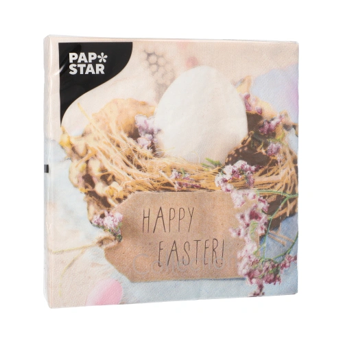 PAPSTAR Servietten, 3-lagig 1/4-Falz 33 cm x 33 cm "Easter Nest", 15 x 20 Stück