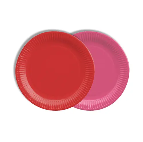 PAPSTAR Teller, Pappe rund Ø 18 cm farbig sortiert in Rot und Fuchsia aus FSC-zertifiziertem Frischfaserkarton, stabile Einwegteller für Party und Event