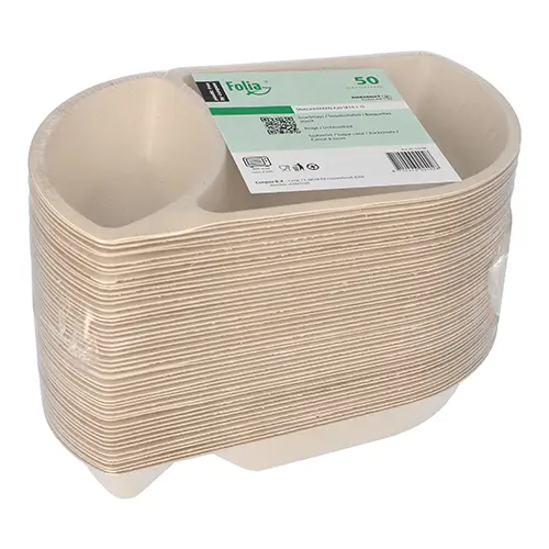 PAPSTAR Conpax (LM) Snacktrays Zuckerrohr 2-geteilt 3,6 cm x 12,4 cm x 22,4 cm natur