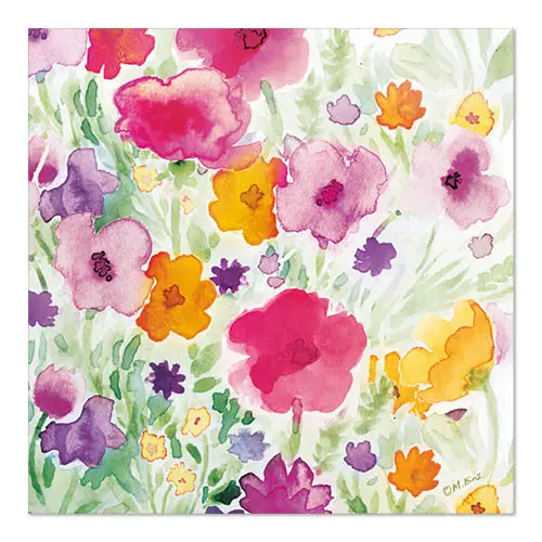 PAPSTAR Servietten, 3-lagig 1/4-Falz 33x33 cm "Flower Field" mit buntem Aquarell-Blumenmuster in Pink, Lila, Orange und Grün, umweltfreundliche Tissue-Qualität, FSC-zertifiziert, Artikelnr. 88083