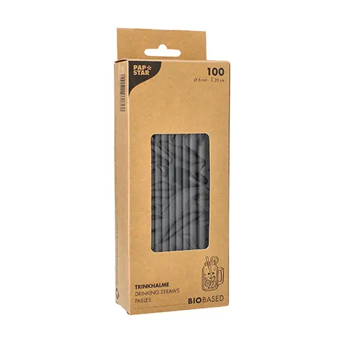 PAPSTAR Trinkhalme, Papier Ø 6 mm, 20 cm schwarz in Kartonverpackung, FSC-zertifiziert und biobasiert, 100 Stück, Artikel 89086