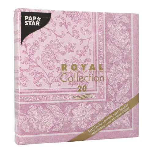 PAPSTAR Servietten "ROYAL Collection" 1/4-Falz 40 x 40 cm lila "Ornaments" aus stoffähnlichem Premium-Tissue, FSC-zertifiziert, 8 x 20 Stück, Artikel 37357