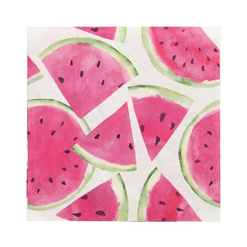 PAPSTAR Servietten, 3-lagig 1/4-Falz 33 x 33 cm Watermelon mit Wassermelonen-Motiv, FSC-zertifizierte Tissue-Servietten für Sommerparty und Geburtstag