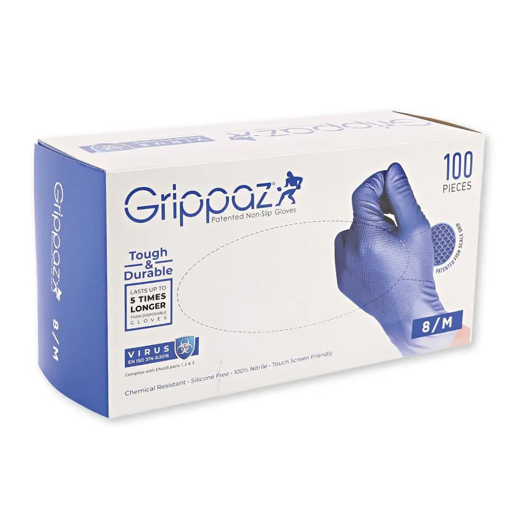 Hygostar Power Grip Light Nitrilhandschuhe blau puderfrei, extra griffige Nitrilhandschuhe mit Fischschuppen-Struktur für sicheren Halt bei Nässe, Öl und Fett, VE 1000 Stück