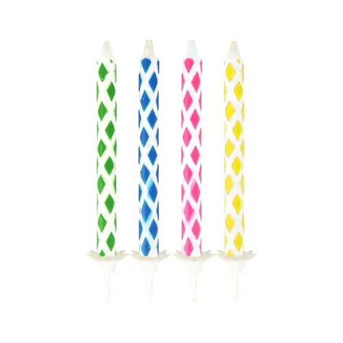 PAPSTAR Magic-Kerzen mit Halter 6 cm farbig sortiert, bunte sich wieder entzündende Geburtstagskerzen mit Halter, Länge 6 cm, ideal für lustige Partys