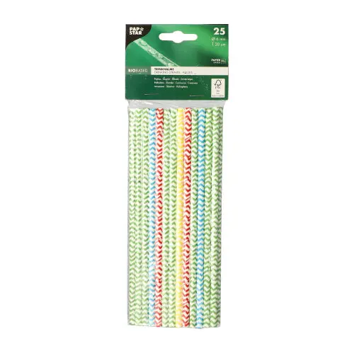 PAPSTAR Trinkhalme, Papier Ø 6 mm, 20 cm farbig sortiert Zig-Zag, nachhaltige FSC-Papiertrinkhalme in Grün, Blau und Rot, 20 x 25 Stück, Art.-Nr. 88026