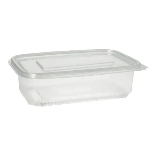 Starpak Verpackungsbecher mit Klappdeckeln, rechteckiger 750 ml PP-Becher 13 x 19 x 5,3 cm transparent von PAPSTAR, ideal für Salate, Feinkost und Antipasti