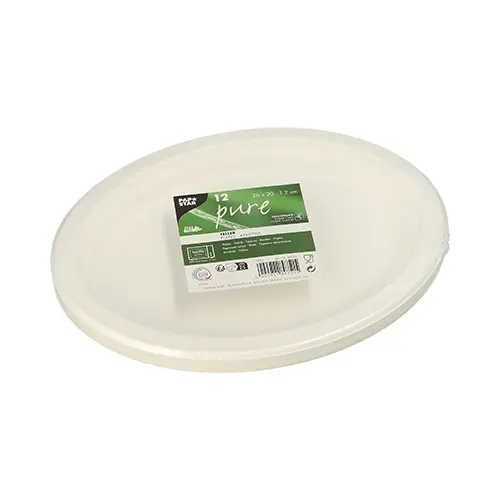PAPSTAR Teller, Zuckerrohr "pure" oval 26 x 20 x 2 cm weiß, 12 x 12 Stück, stabiles kompostierbares Einweg-Geschirr aus Zuckerrohr, mikrowellengeeignet, Artikel 89751