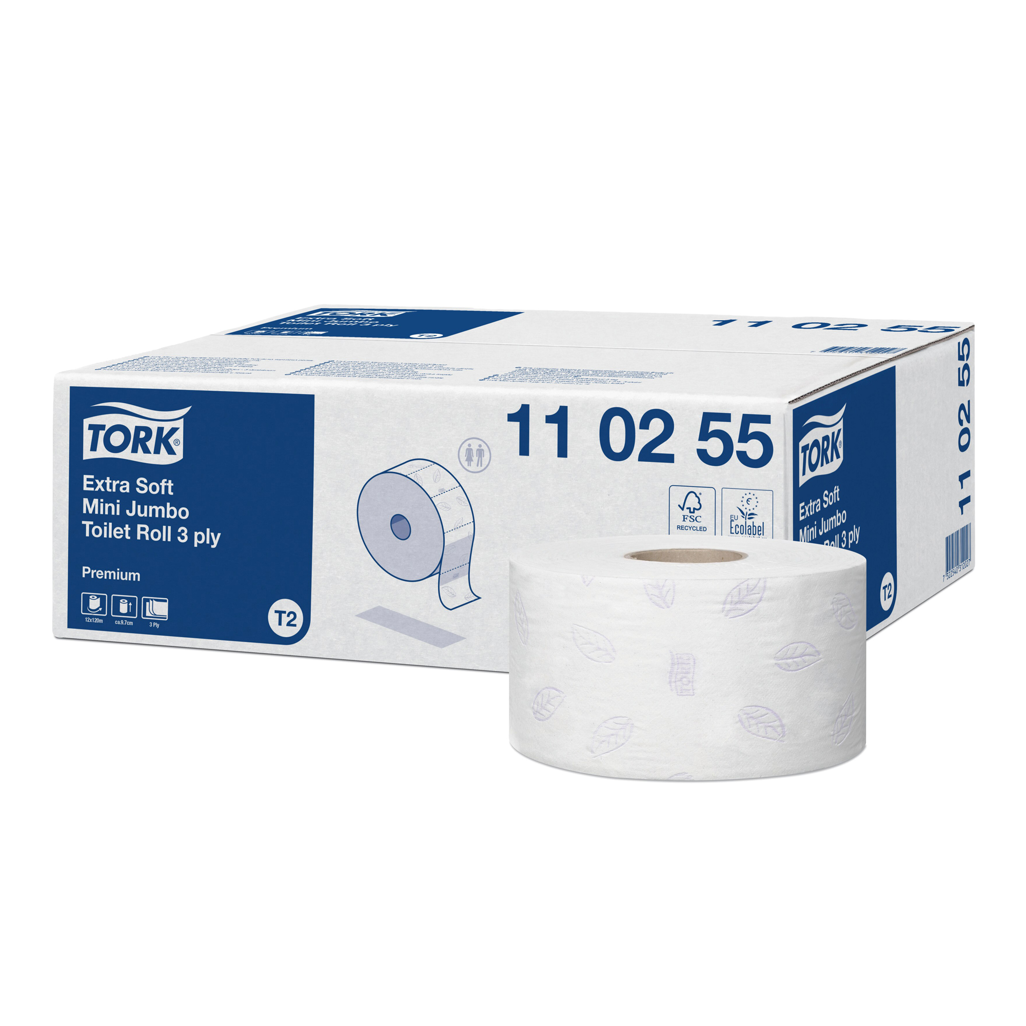Tork Premium Toilettenpapier Mini Jumbo Großrolle 3-lagig, 600 Blatt 12 Rollen 110255_1