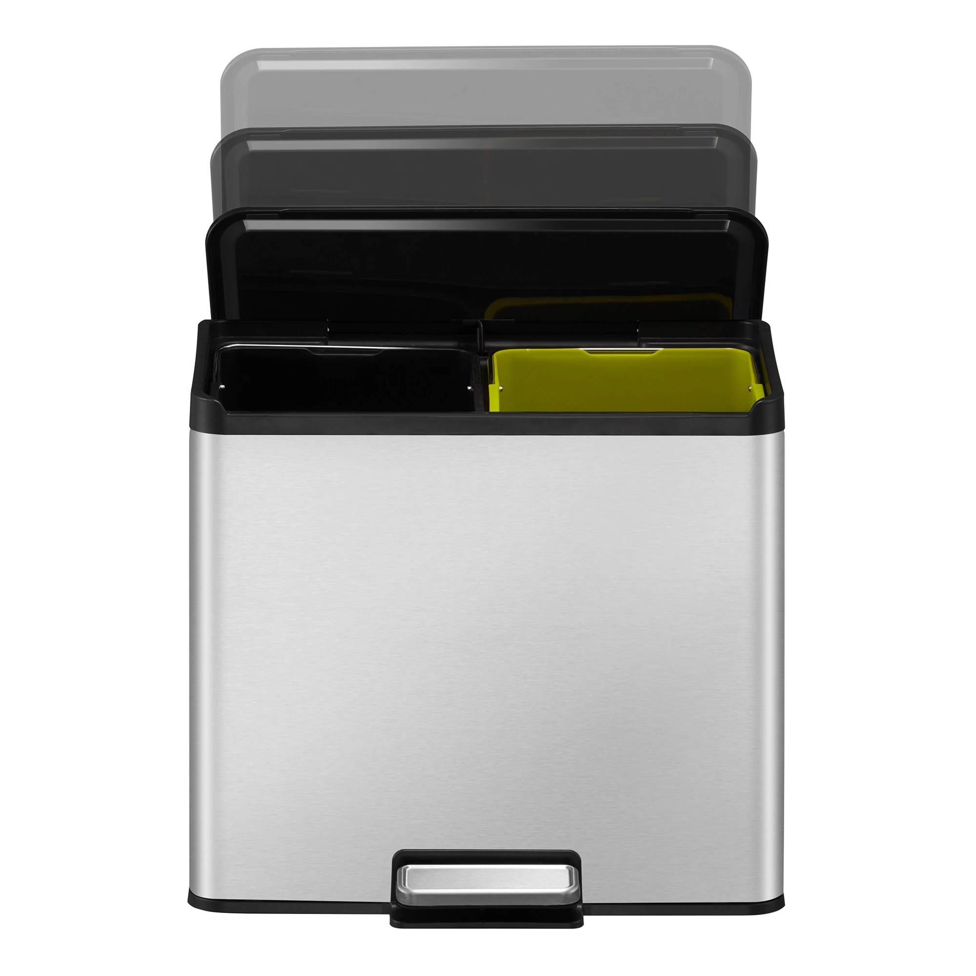 EKO Essential 2 Recycler Treteimer 2 x 15 Liter aus Edelstahl mit Pedal, zwei Inneneimern und Soft-Close-Klappdeckel, Artikelnummer 31184682
