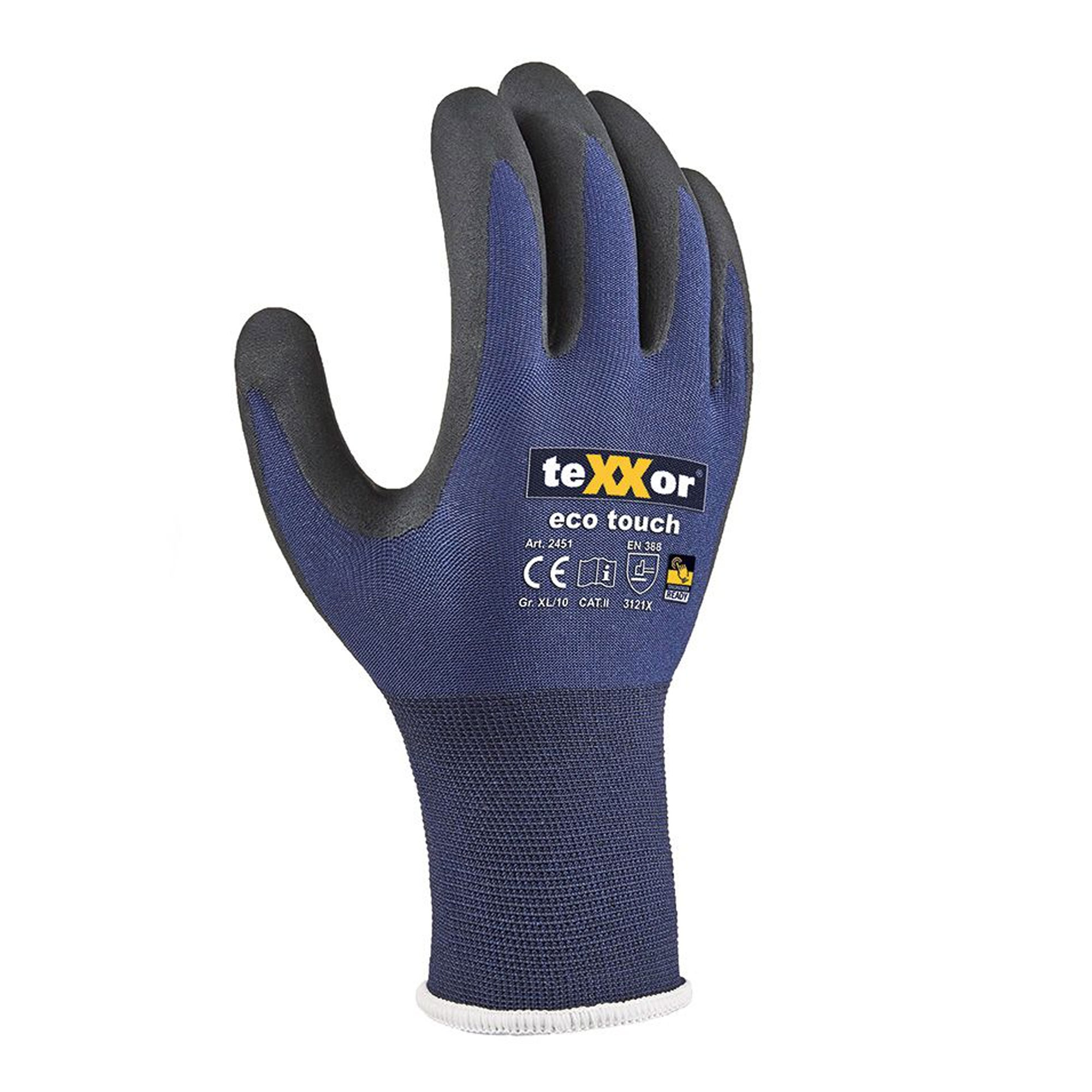 teXXor eco touch 2451 Strick Arbeitshandschuhe mit Nitril-Beschichtung blau/schwarz, VE 144 Paar