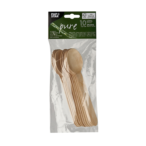 PAPSTAR Löffel Holz "pure" 15,7 cm, aus hellem FSC-zertifiziertem Birkenholz, splitterfrei poliert, stabil und geschmacksneutral, 15 x 10 Stück, Art.-Nr. 87672