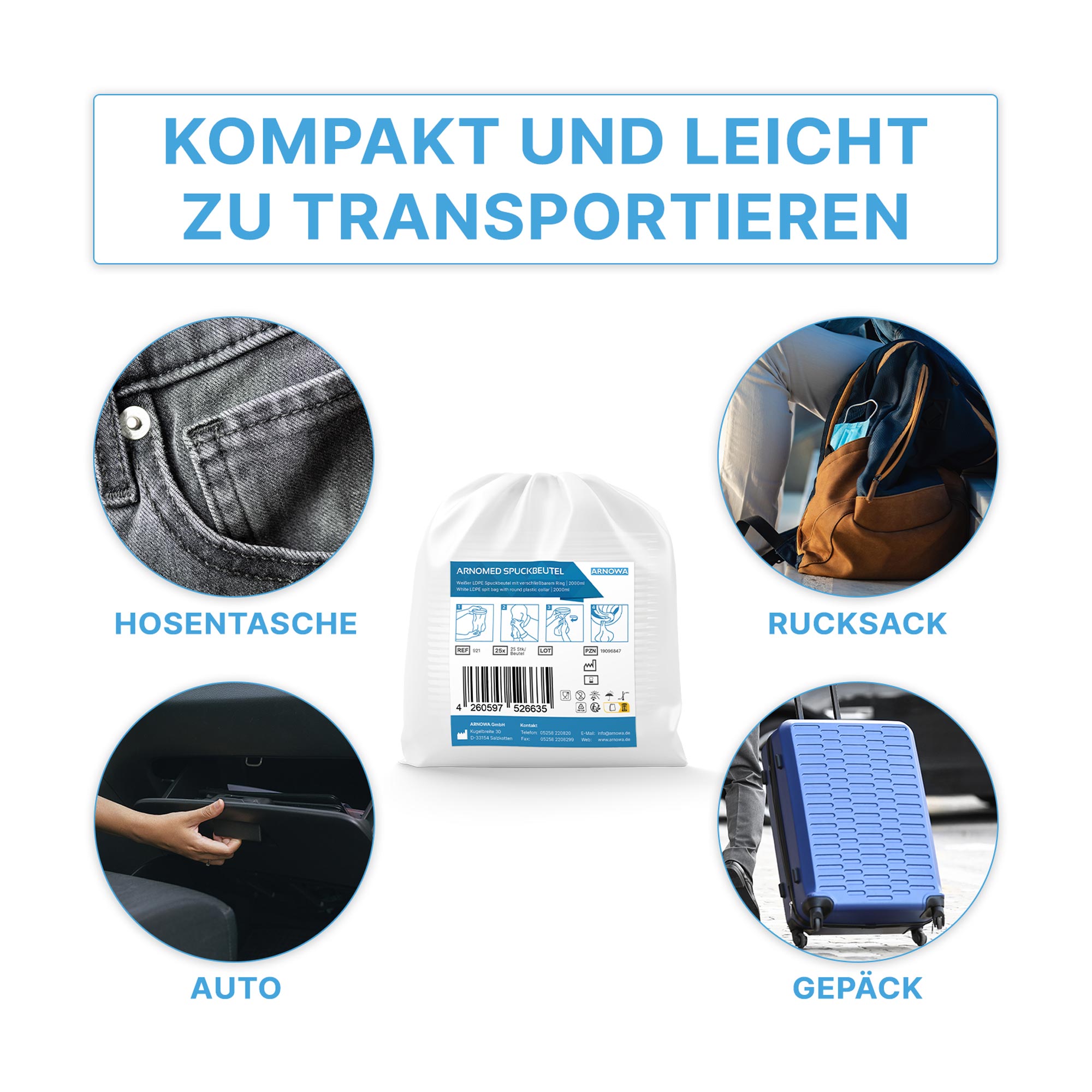 ARNOMED  Spuckbeutel mit verschließbarem Ring, 2 Liter, 25 Stück