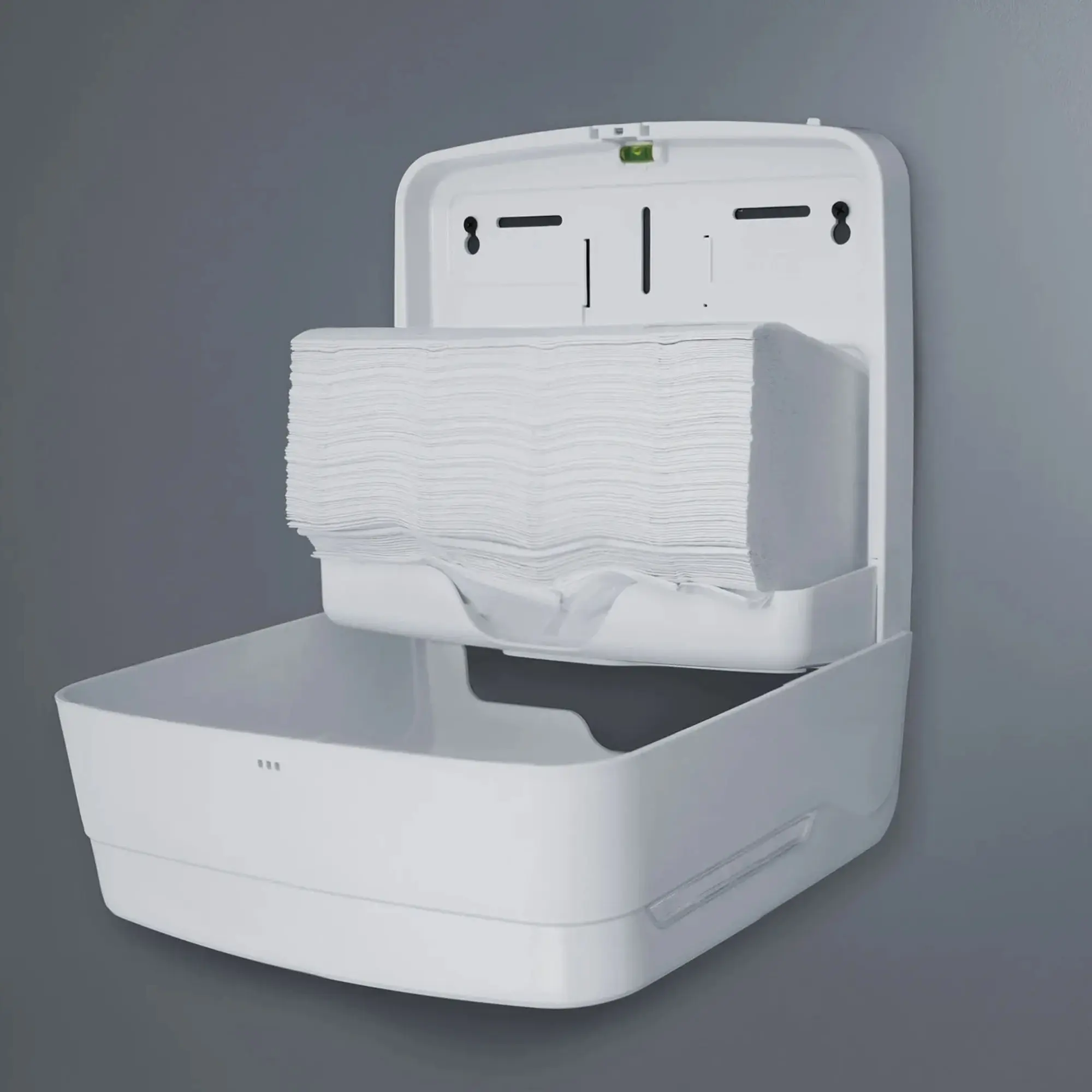 SEMYtop Handtuchspender Mini, Interfold für 300 Blatt, weißer Wandspender der Black & White Linie für Interfold-Papierhandtücher