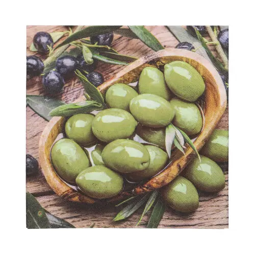 PAPSTAR Servietten Olive Flavour, 3-lagig, 1/4-Falz 33 x 33 cm mit grünem Olivenmotiv auf Holz, FSC- und Nordic-Ecolabel-zertifiziert, Art.-Nr. 89158